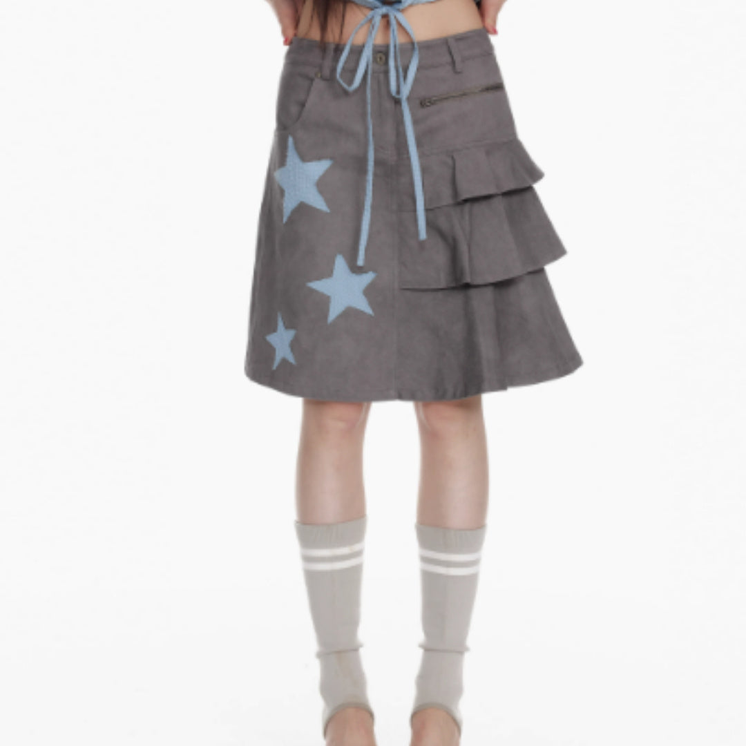 Plaid Patchwork Star Pleated Skirt – Stylish for Soulmates | Same ANTHEM - Grey / L