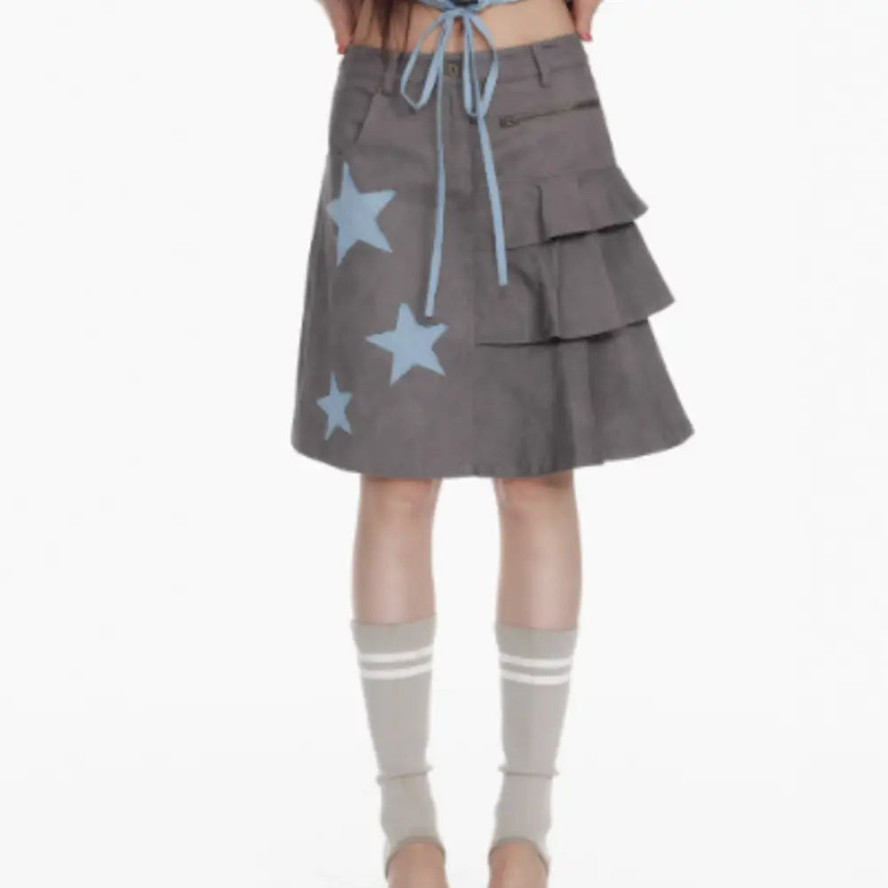 Plaid Patchwork Star Pleated Skirt – Stylish for Soulmates | Same ANTHEM - Grey / L