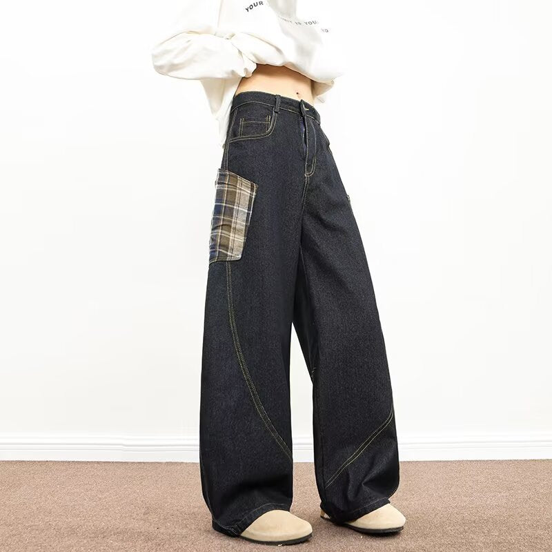 Plaid Patchwork Wide Pants | same ANTHEM. - Blue / S
