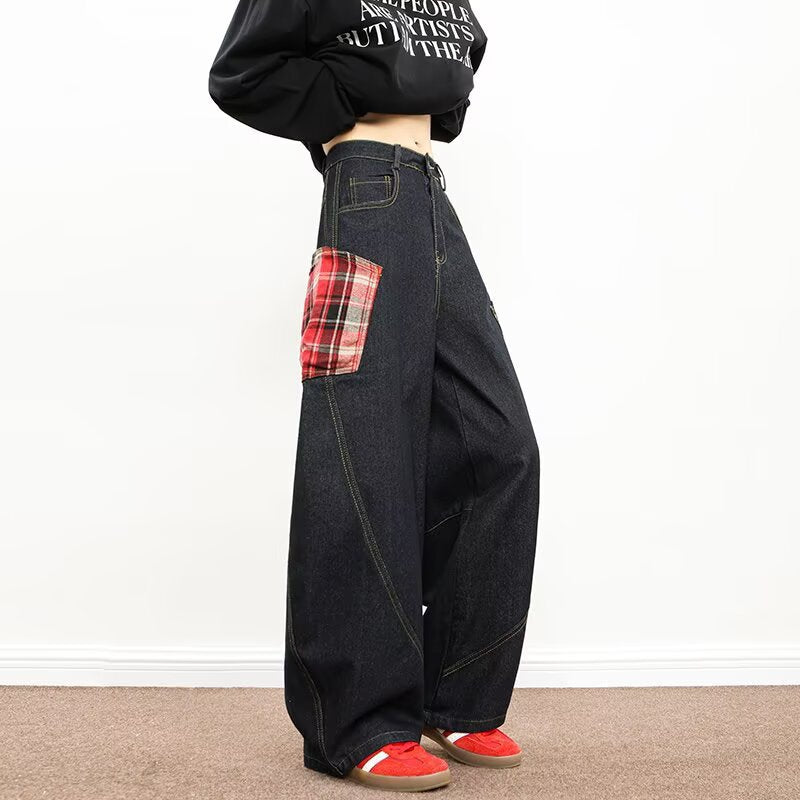 Plaid Patchwork Wide Pants | same ANTHEM. - Red / S