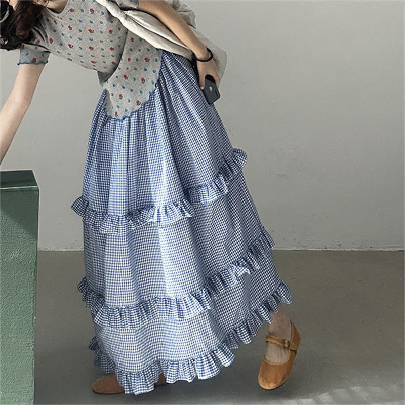 Plaid Ruffled Tiered Skirt Dress | Lover’s Skirt for Friends & Soulmates | same ANTHEM - Blue / Free Size