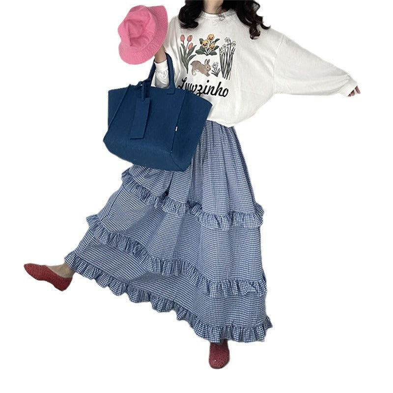 Plaid Ruffled Tiered Skirt Dress | Lover’s Skirt for Friends & Soulmates | same ANTHEM - Blue / Free Size
