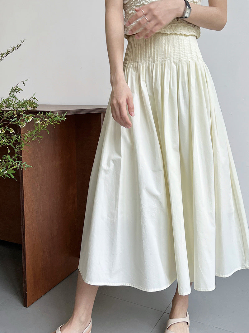 Pleated A-Line Umbrella Skirt – same ANTHEM - cream white / M