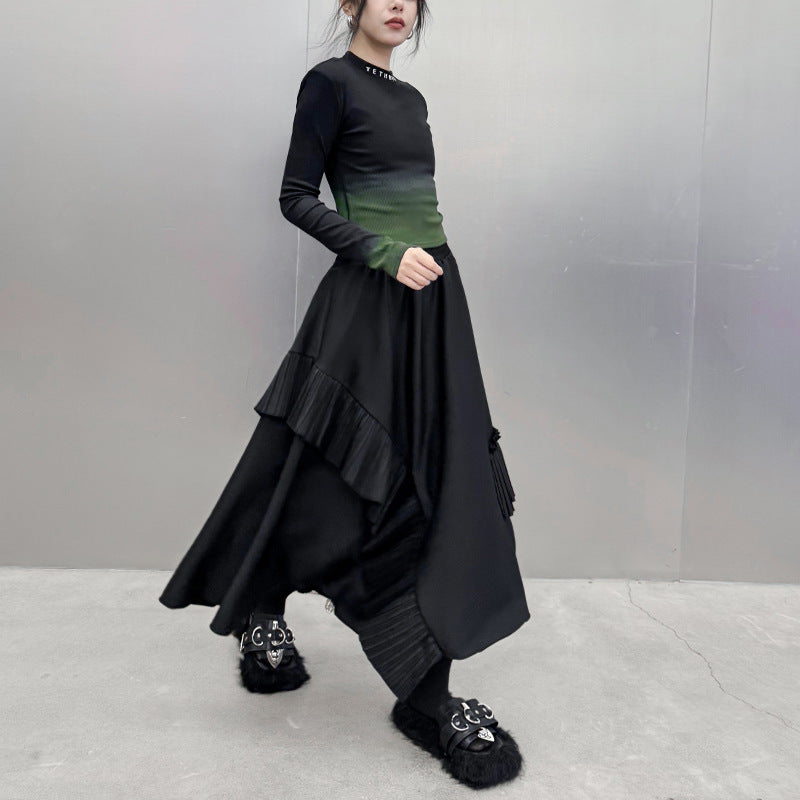 Pleated Midi Skirt Women | Loose & Slimming Japanese Style | same ANTHEM - Black / One size