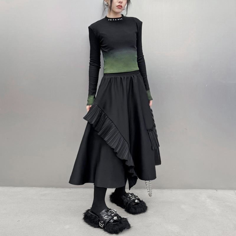 Pleated Midi Skirt Women | Loose & Slimming Japanese Style | same ANTHEM - Black / One size