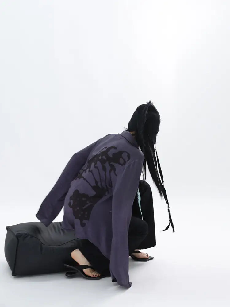 Pleated Satin Purple Shirt | same ANTHEM. Vintage Lace-up Streetwear for Lovers
