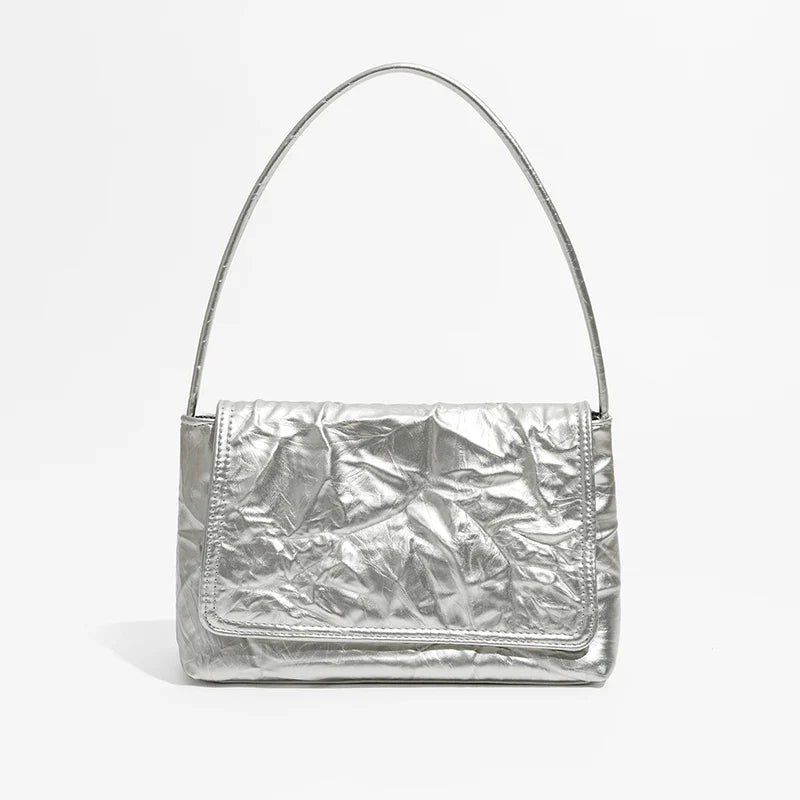 Pleated Silver Flap Shoulder Bag – Chic Soulmate Accessory | same ANTHEM.