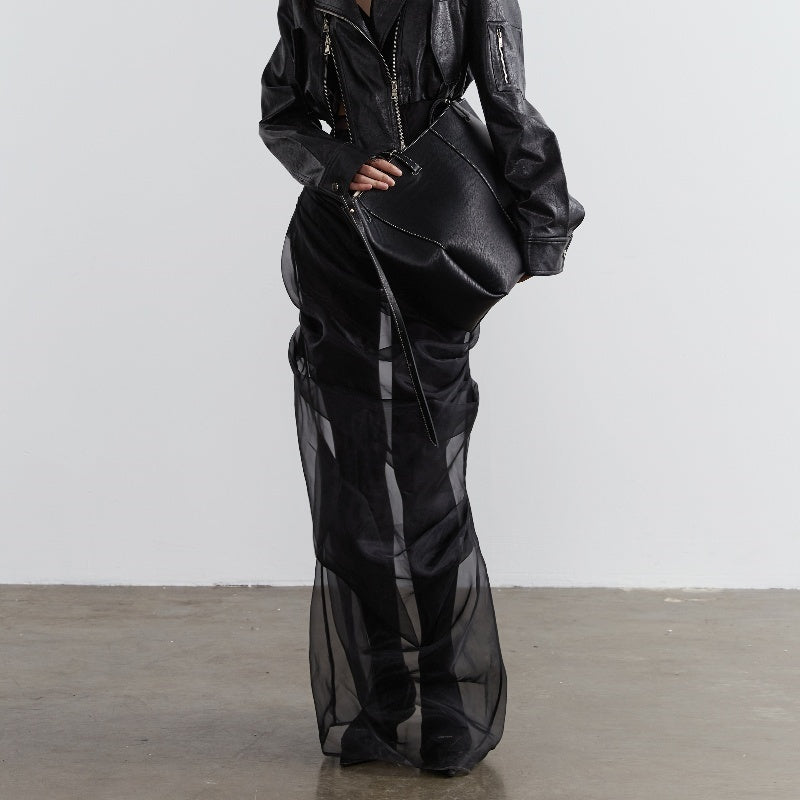 Elegant Retro Dark Style Two-piece Skirt With Pleated Yarn - Bag