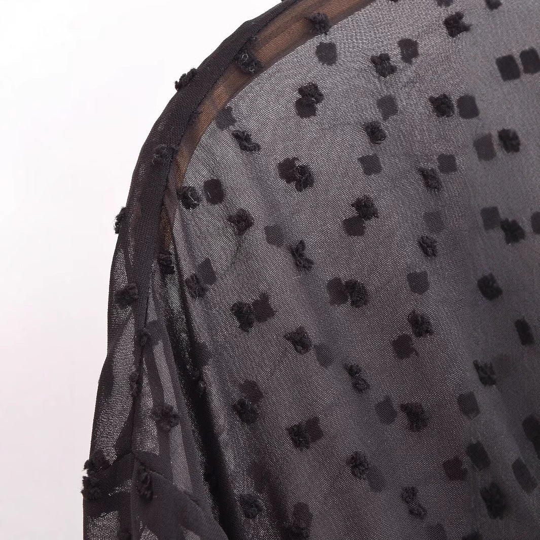 Polka Dot Deep V-Neck Chiffon Dress – Romantic Streetwear Style | same ANTHEM