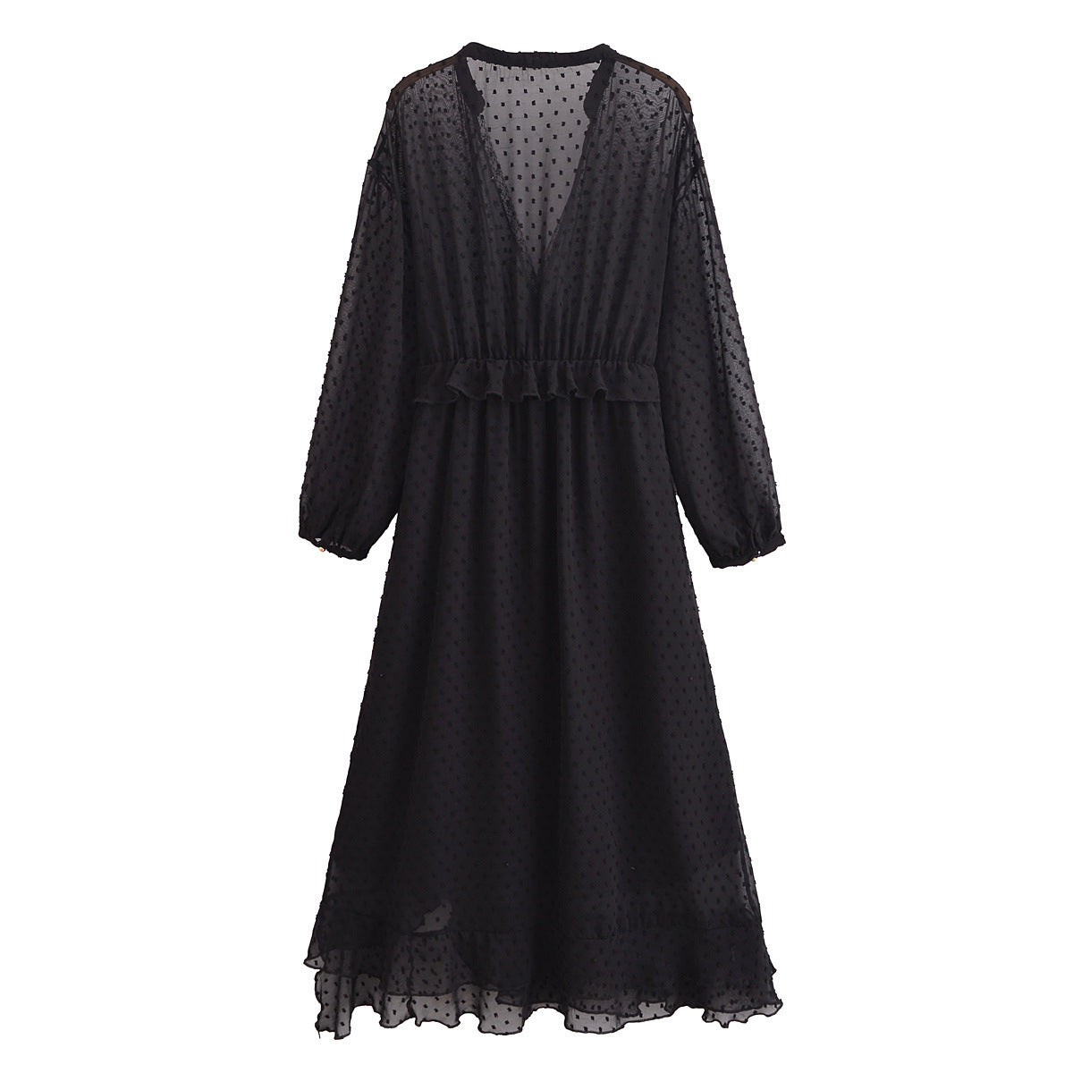Polka Dot Deep V-Neck Chiffon Dress – Romantic Streetwear Style | same ANTHEM