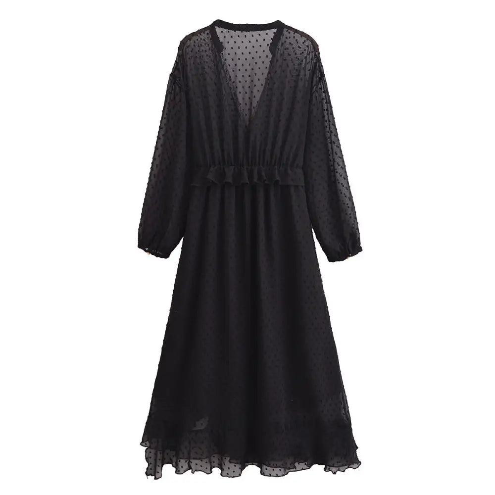 Polka Dot Deep V-Neck Chiffon Dress – Romantic Streetwear Style | same ANTHEM