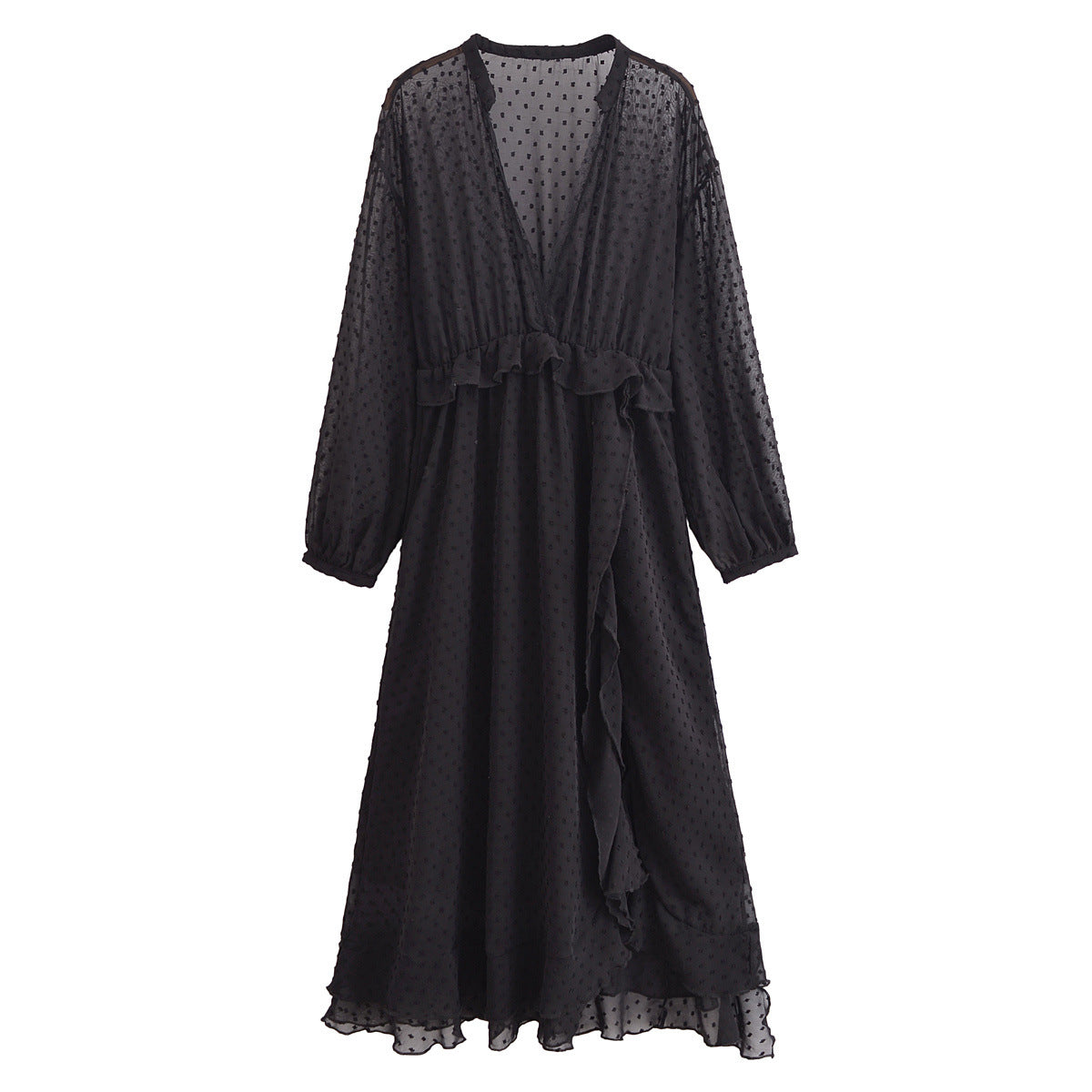 Polka Dot Deep V-Neck Chiffon Dress – Romantic Streetwear Style | same ANTHEM
