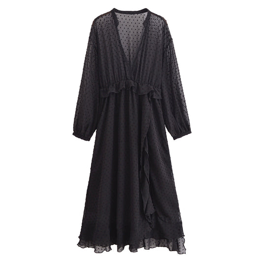 Polka Dot Deep V-Neck Chiffon Dress – Romantic Streetwear Style | same ANTHEM