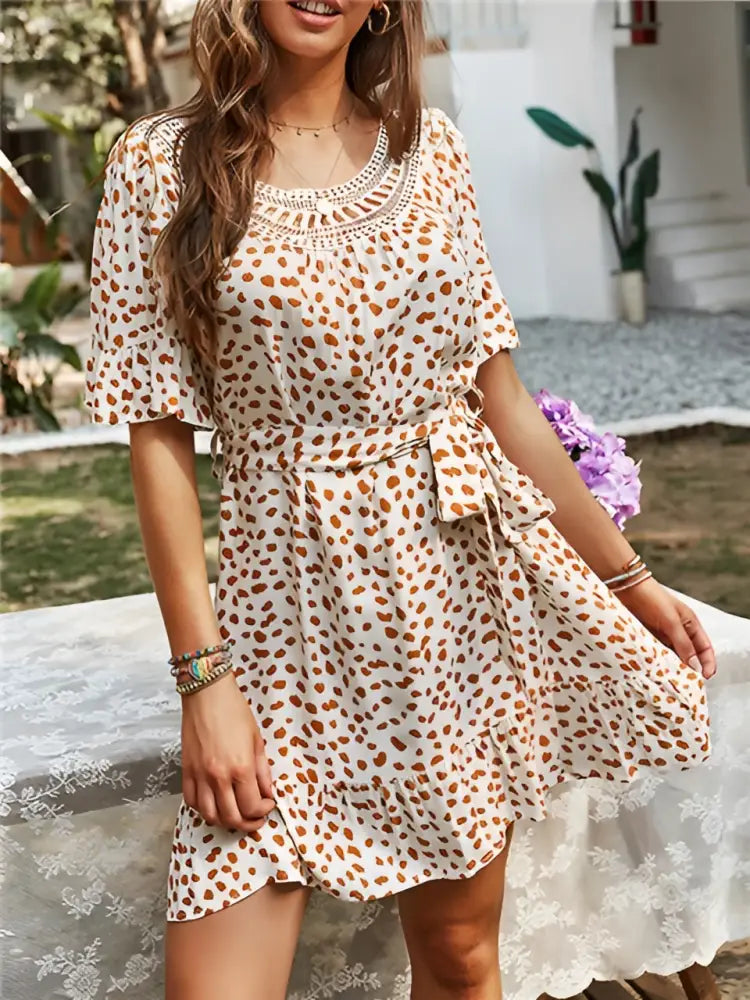 Polka Dot Print Round Neck Short Sleeve Loose Dress | Casual Chic Style | same ANTHEM