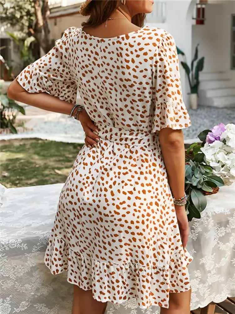 Polka Dot Print Round Neck Short Sleeve Loose Dress | Casual Chic Style | same ANTHEM