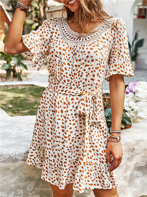 Polka Dot Print Round Neck Short Sleeve Loose Dress | Casual Chic Style | same ANTHEM