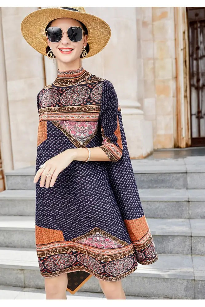 Printed A-line Dress for Women | Spring & Autumn Streetwear | same ANTHEM - Flower color / One size [90-160 pounds]