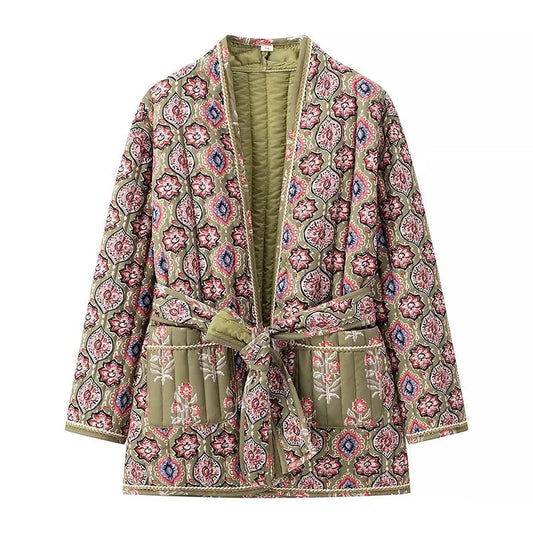 Printed Padded Cotton Cardigan with Belt – Soulmate Streetwear | same ANTHEM.** - Green / S