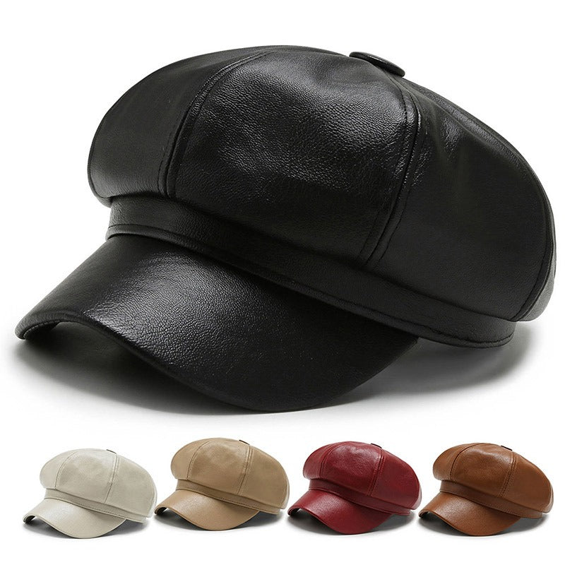 PU Leather Octagonal Painter Hat – Vintage Unisex Art Style | same ANTHEM.