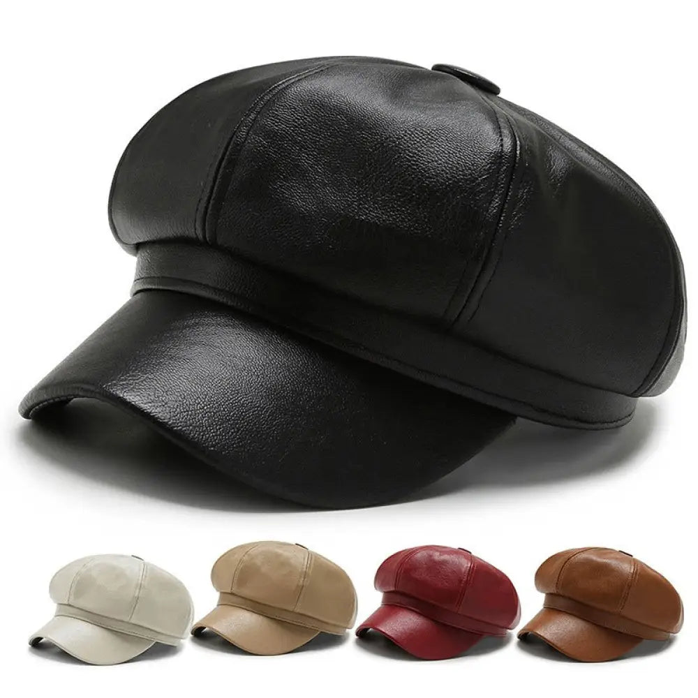 PU Leather Octagonal Painter Hat – Vintage Unisex Art Style | same ANTHEM.