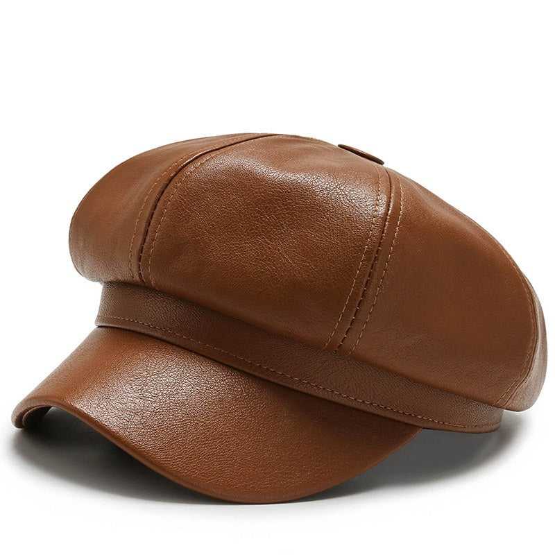 PU Leather Octagonal Painter Hat – Vintage Unisex Art Style | same ANTHEM. - Coffee / Adjustable
