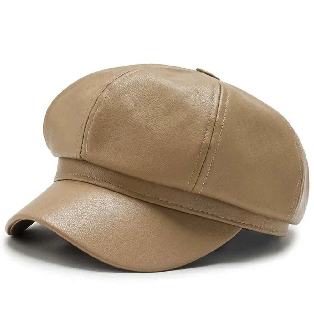 PU Leather Octagonal Painter Hat – Vintage Unisex Art Style | same ANTHEM. - Khaki / Adjustable