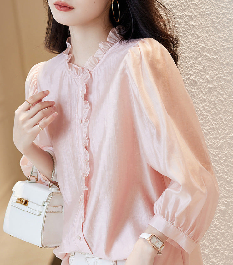 Puff Sleeve Nine-Quarter Top – Romantic Classic | same ANTHEM - Pink / 2XL - Top