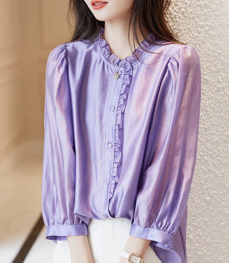 Puff Sleeve Nine-Quarter Top – Romantic Classic | same ANTHEM - Rose Purple / 2XL - Top
