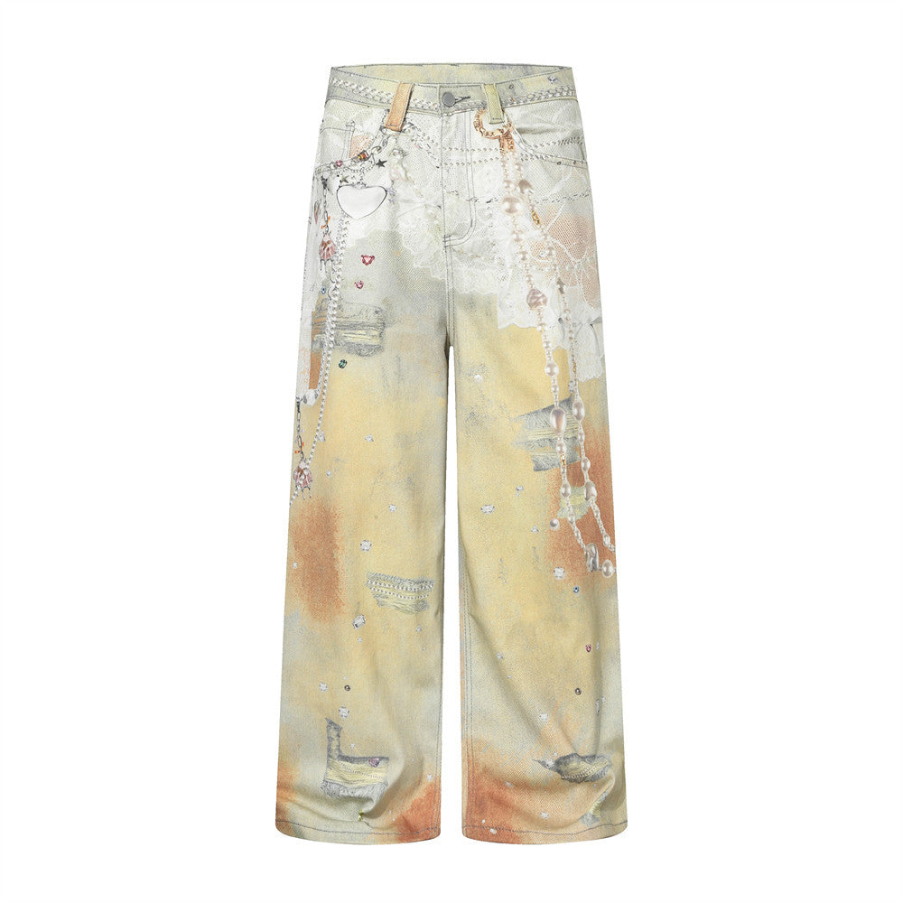 Punk Chain 3D Print Wide Leg Denim Pants – same ANTHEM. Soulmate Streetwear - Light Blue / S