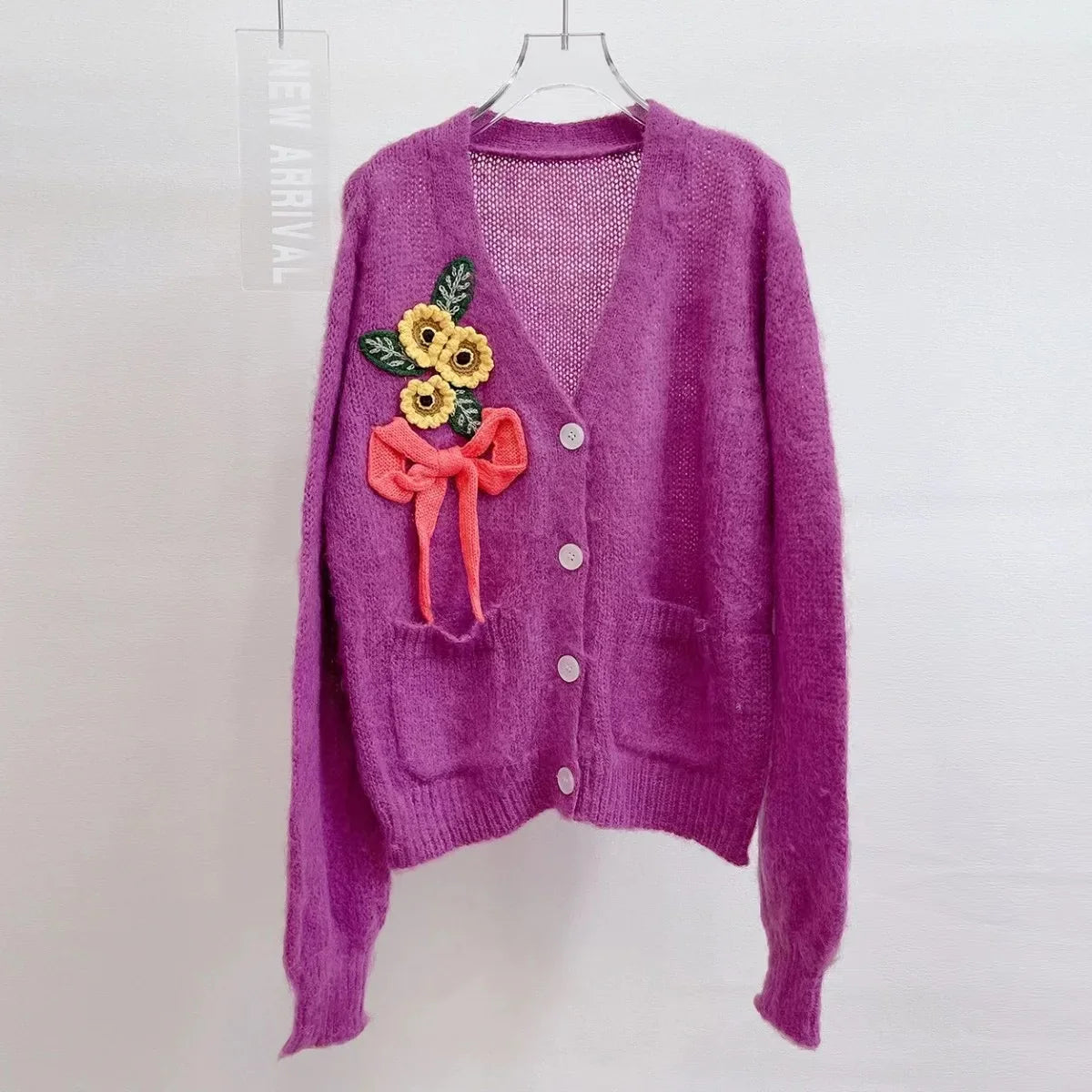 Purple Bow Flower Cardigan – Dreamy Korean Style | same ANTHEM