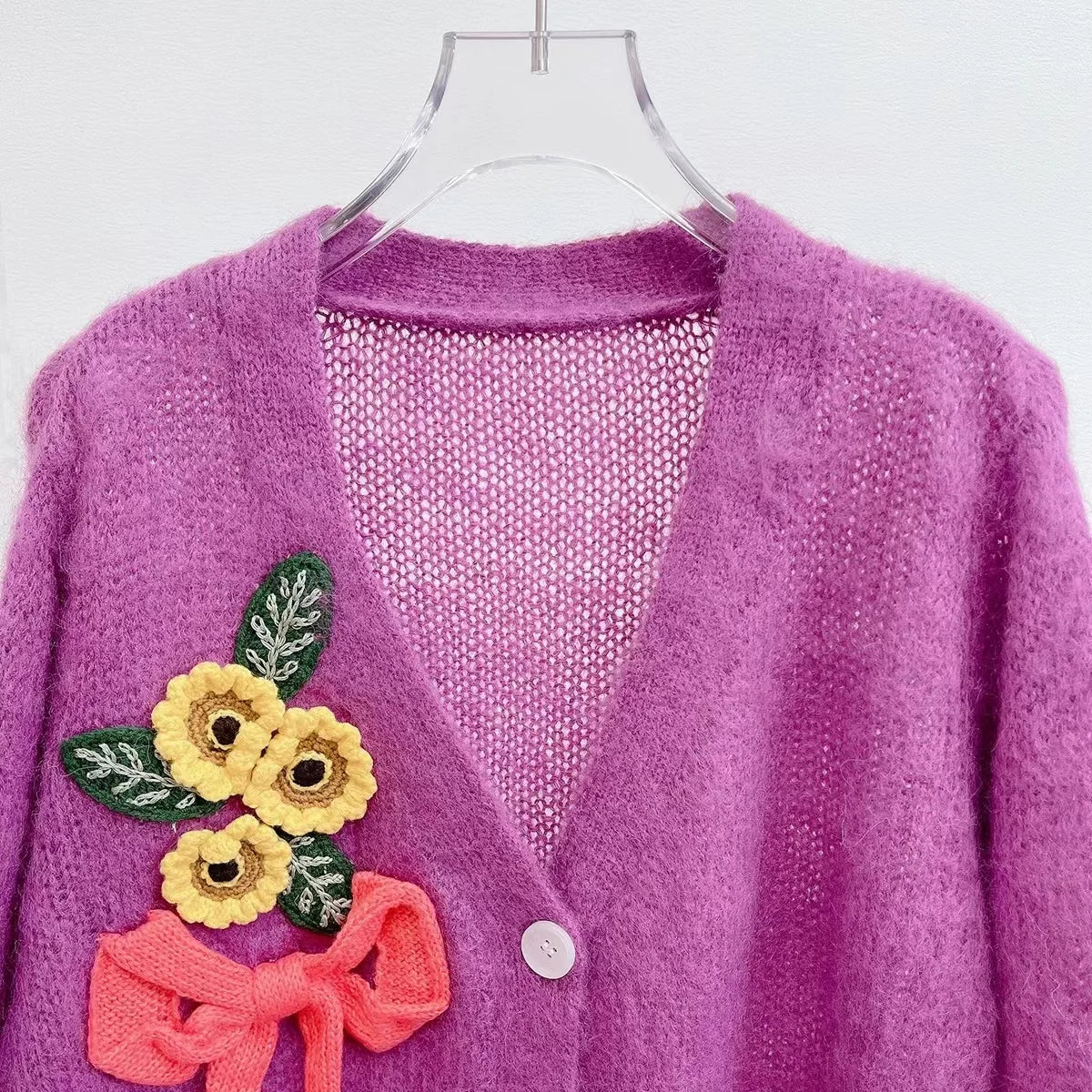 Purple Bow Flower Cardigan – Dreamy Korean Style | same ANTHEM