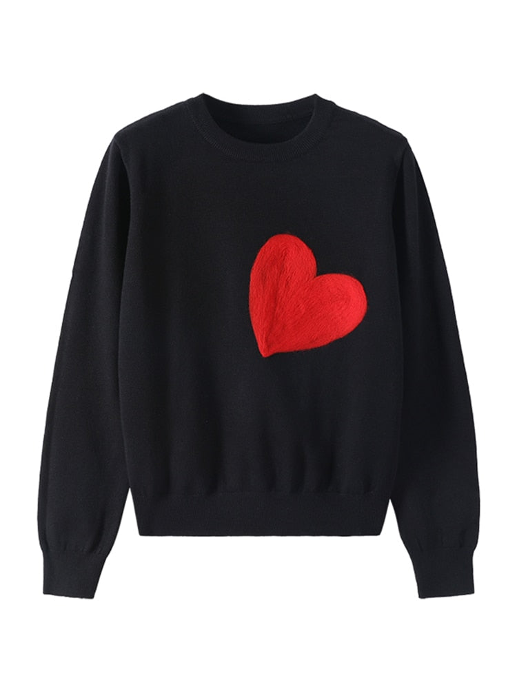 Red Heart Embroidered Knit Sweater – Harajuku Streetwear | same ANTHEM - Black / One Size