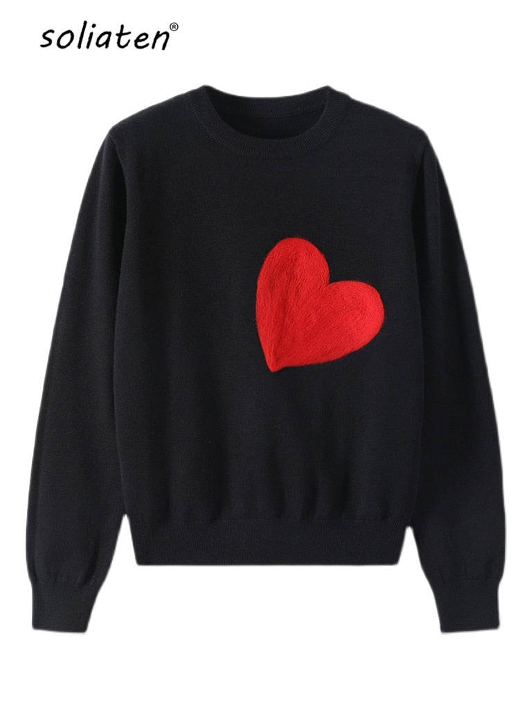 Red Heart Embroidered Knit Sweater – Harajuku Streetwear | same ANTHEM