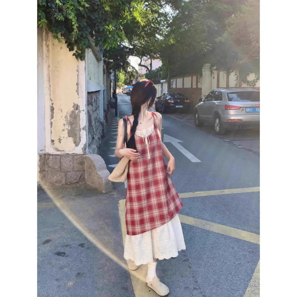 Red Plaid Two-Piece Strapless Dress Women | Vacation & Date Night | same ANTHEM. - B Yi 236 Red Plaid / S