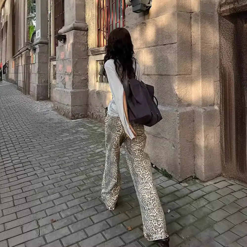 Retro Leopard Print Denim Pants | Wide-Leg High Waist Jeans | same ANTHEM.