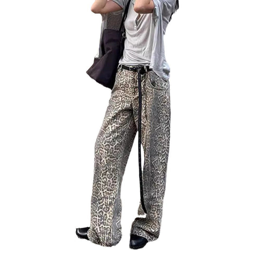 Retro Leopard Print Denim Pants | Wide-Leg High Waist Jeans | same ANTHEM.