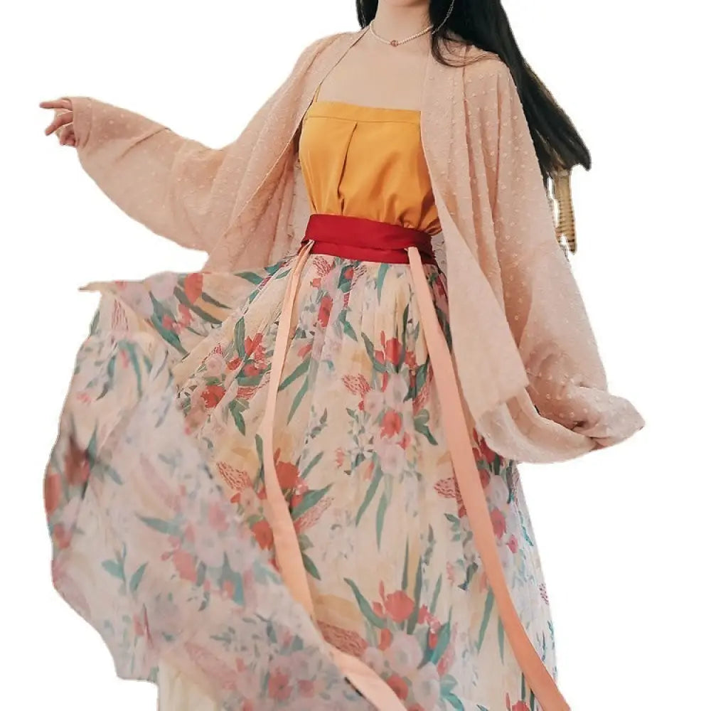 Retro Romantic Floral 3-Piece Set | same ANTHEM - Mustard Pink Coat Free Size / Free size