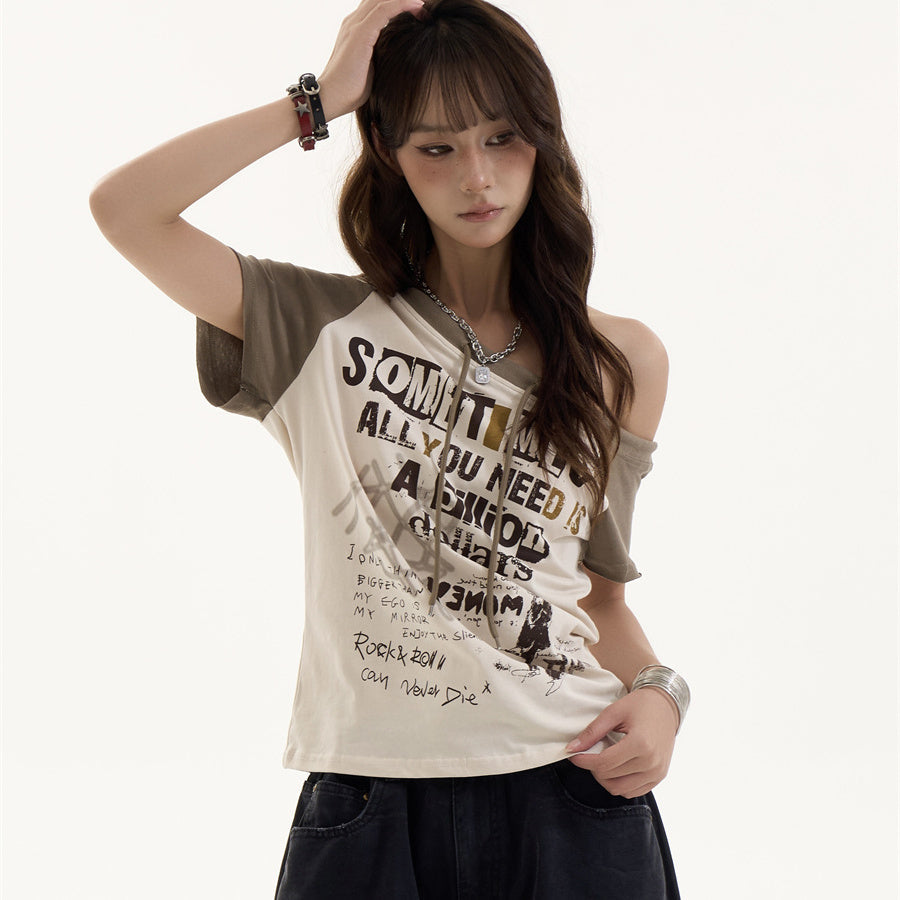 Retro Spicy Girl Off-Shoulder Tee – same ANTHEM Streetwear for Soulmates
