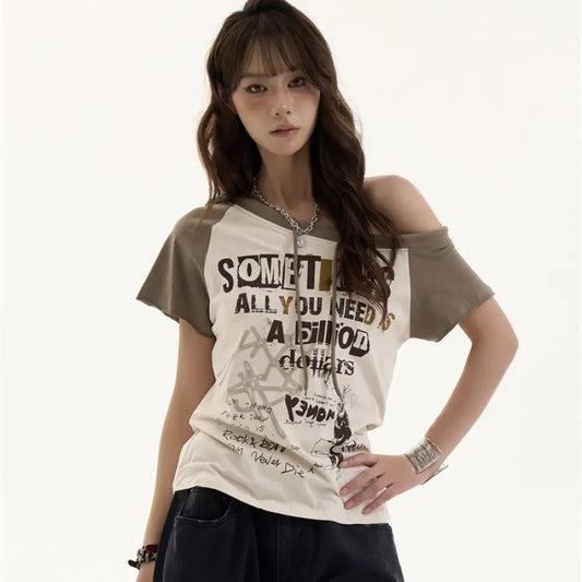 Retro Spicy Girl Off-Shoulder Tee – same ANTHEM Streetwear for Soulmates