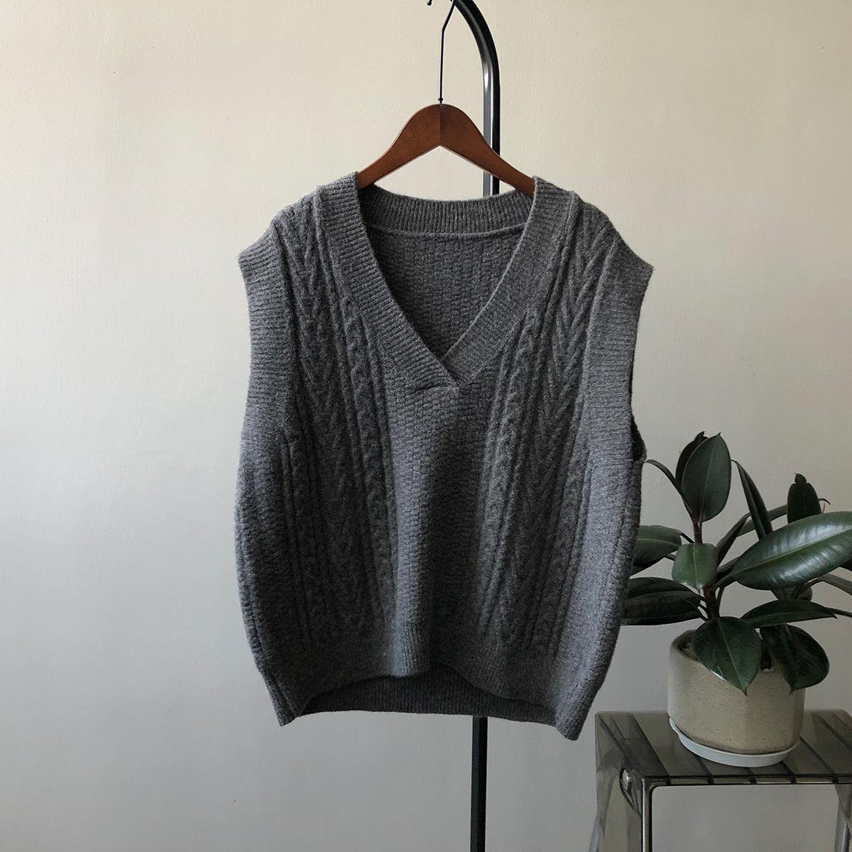 Retro V-Neck Twist Vest – Chic French Waistcoat for Soulmates | same ANTHEM - Dark Gray / Free Size