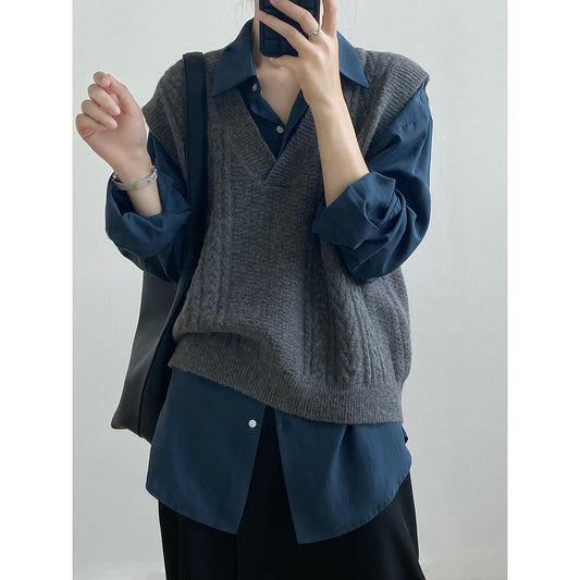 Retro V-Neck Twist Vest – Chic French Waistcoat for Soulmates | same ANTHEM