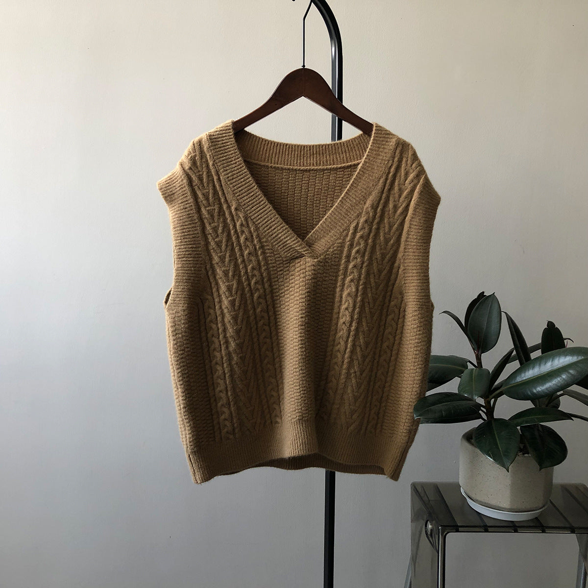 Retro V-Neck Twist Vest – Chic French Waistcoat for Soulmates | same ANTHEM - Light Coffee / Free Size