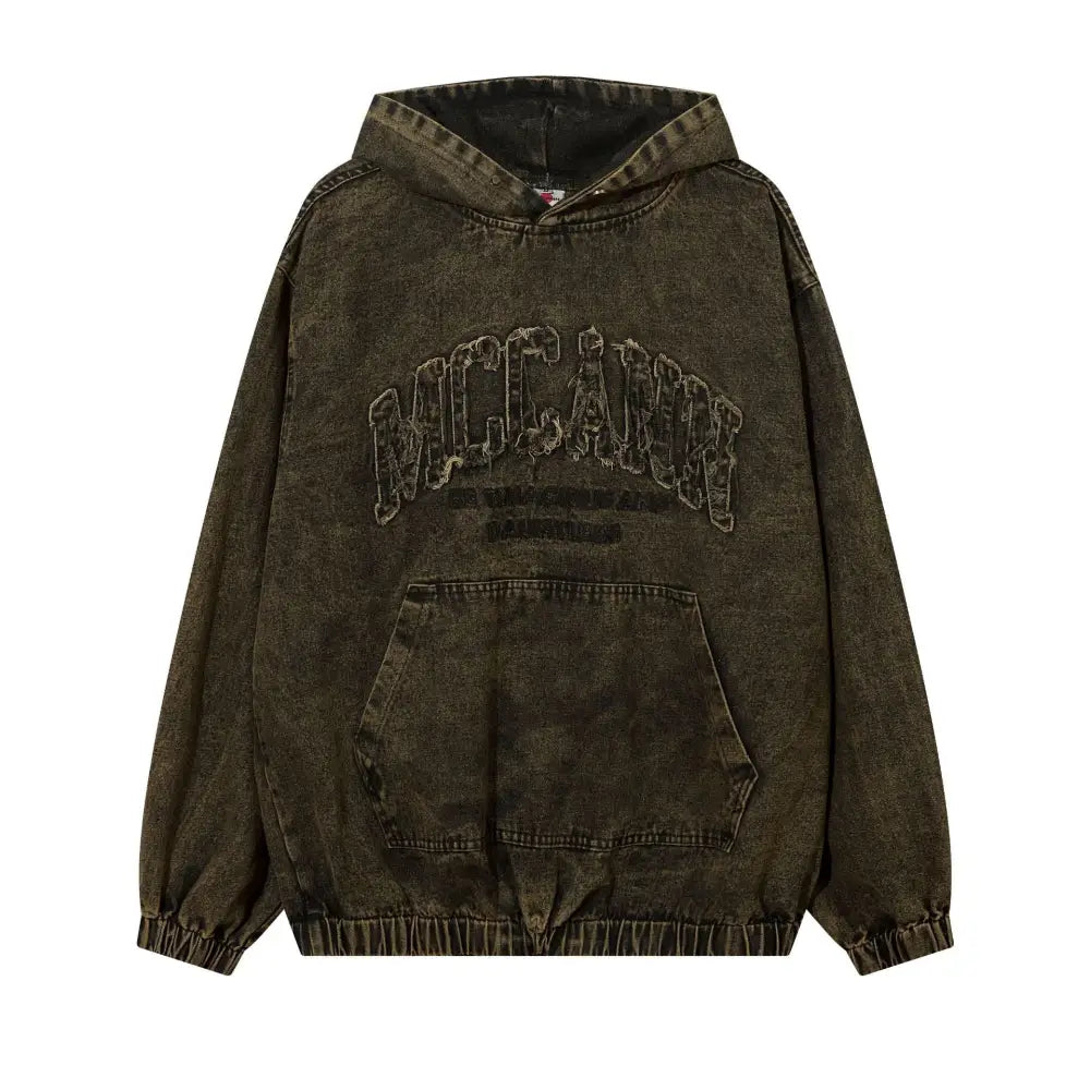 Retro Washed Distressed Hooded Sweater For Men - Black / L