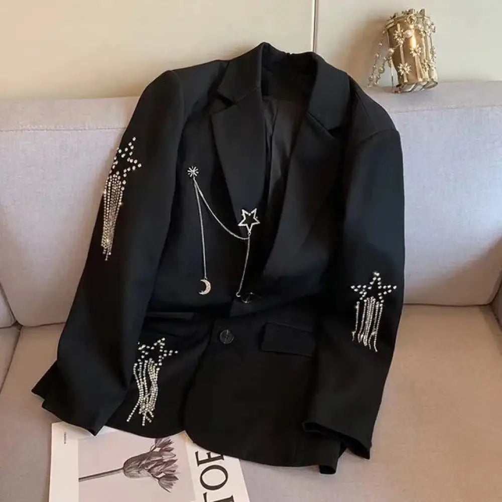 Rhinestone Star‑Tassel Suit Jacket | Soulmate Streetwear – same ANTHEM. - Black / S