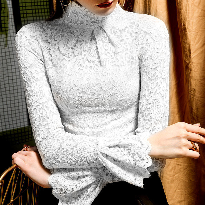 Romantic Boho Lace Stretch Bottoming Shirt for Women – Chic Vintage Boudoir Style Top | same ANTHEM - White