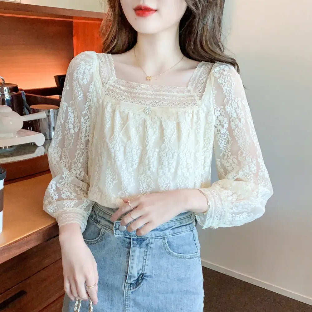 Romantic Boho Square Collar Chiffon Shirt – Vintage Cute Top for Lovers & Soulmates | same ANTHEM