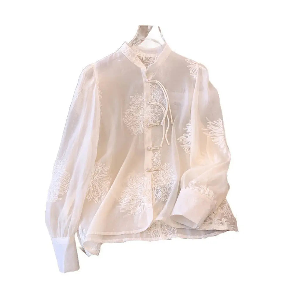 Romantic Chinese-Style Embroidered Chiffon Shirt – Dreamy Boho Look | same ANTHEM