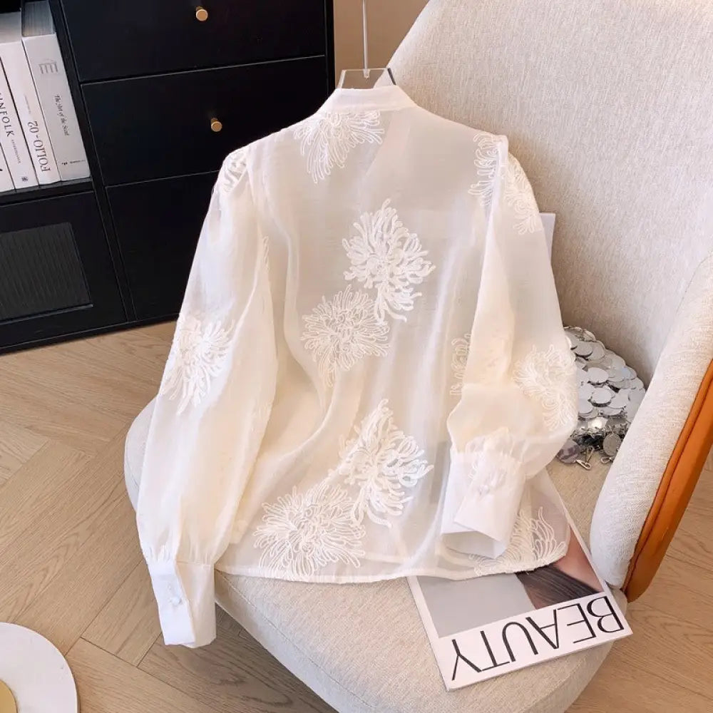 Romantic Chinese-Style Embroidered Chiffon Shirt – Dreamy Boho Look | same ANTHEM