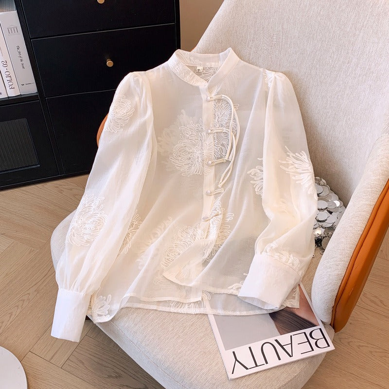 Romantic Chinese-Style Embroidered Chiffon Shirt – Dreamy Boho Look | same ANTHEM