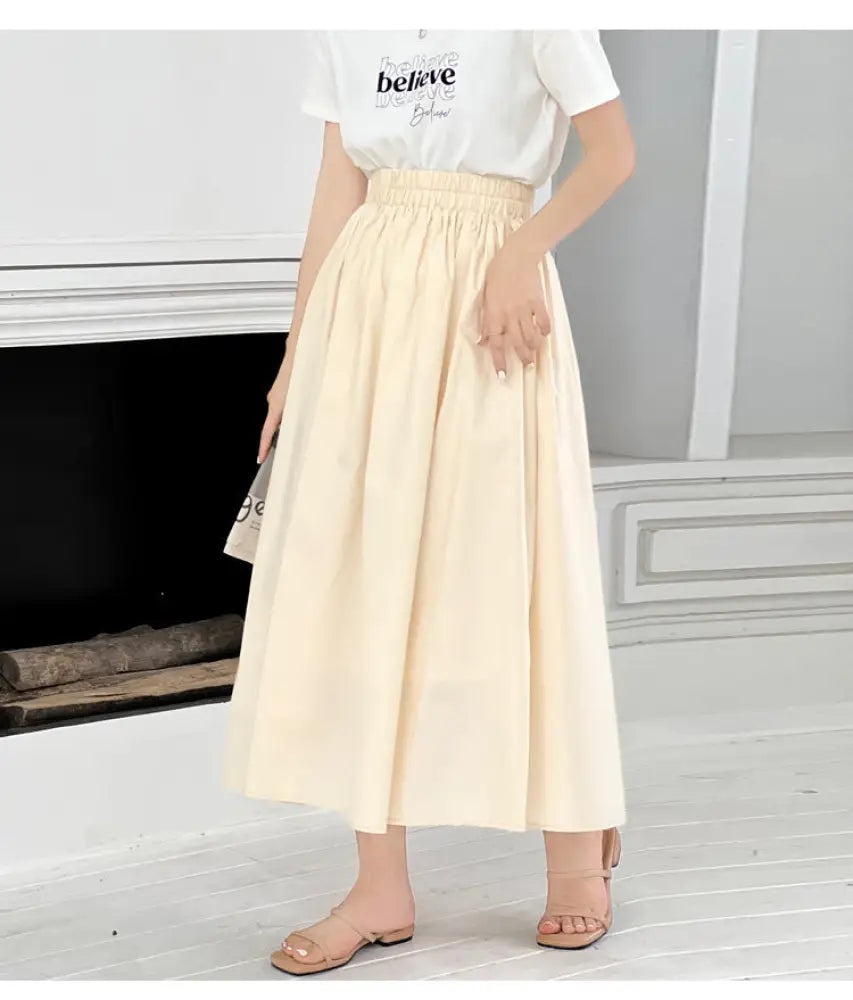 Romantic Cotton Pleated Swing Skirt – same ANTHEM - Apricot color / One size
